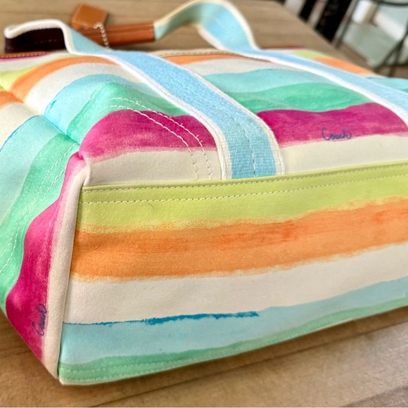 Coach Hampton Small Striped Water Color Tote Bag Purse - Picture 7 of 13